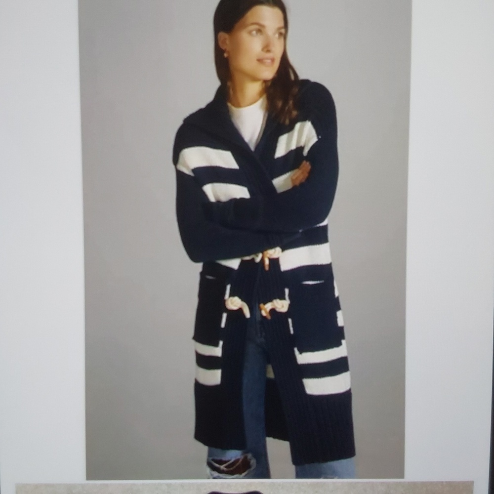 Anthropologie Navy and White Striped Hooded Cardigan